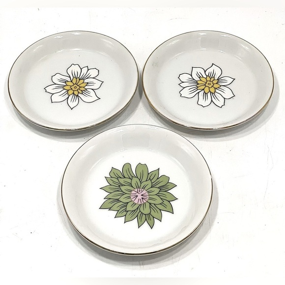 Set of 3 Vintage 🧡 MCM Flower Power Saucers 3.5” Mini Cocktail Dish Plant Lady - Picture 2 of 7